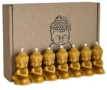 RS - Set di 7 candele di Buddha in 100% cera d'api, fatti a mano, in cera naturale, per meditazione, yoga, decorazione e rituali, senza additivi