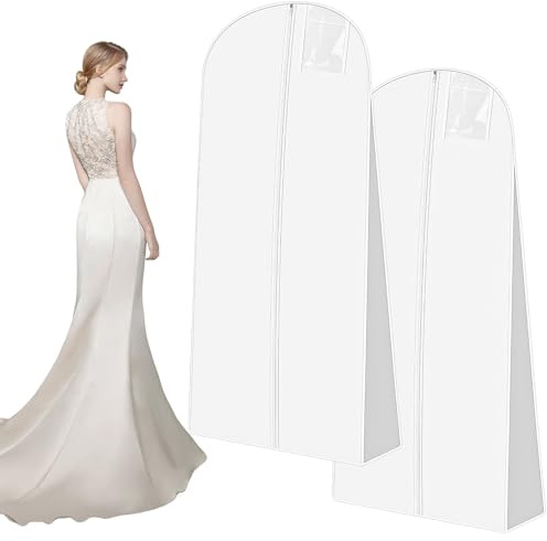 2 fundas para vestidos de novia, fundas para ropa de 180 cm de largo, fundas para ropa transpirables con cremallera, adecuadas para vestidos de novia, vestidos, vestidos de noche, abrigos largos