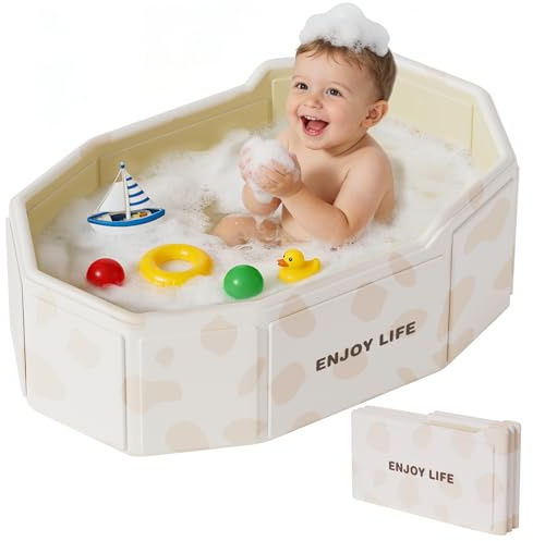 Xynzanic Foldable Baby Bath, Collapsible Baby Bathtub 3M-8Y, Portable Travel Baby Bath Tub with Non-Slip Base, Pop Up Folding Newborn Toddler Shower Tub, Space Saving, White