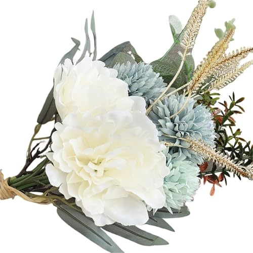 DUNSBY Hortensias Artificiales Ramo de Novia Artificial hortensias y peonías, Hecho a Mano, Flores Seda for Boda, Sala Estar, hogar, Navidad, otoño, Decoraciones(Green)