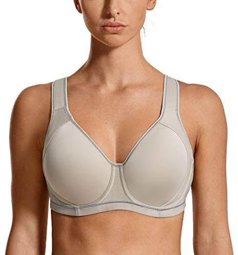 SYROKAN High Impact Sports Bras for Women Support Underwire Cross Back Large Bust Cool Comfort Molded Cup Building Grey 36DD