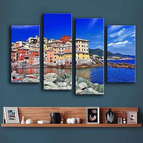 WADPJ 4pc Genova Liguria Italia Poster Stampe Quadro su Tela Dipinto su Tela Soggiorno Moderno Decorazioni per la casa-30x60 30x80cm Senza Cornice
