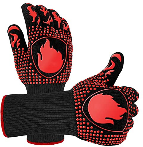 Guanti da barbecue, guanti da forno resistenti al calore fino a 800℃, per cucina, griglia, cottura, microonde, certificazione EN407 (1 paio) (rosso 3)