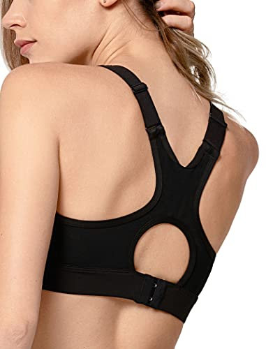 Yvette High Impact Sport-BH für Damen, hohe Unterstützung, verstellbare Träger, Lauf-Workout-BH für große Brust, Schwarz, 5XL Mehr