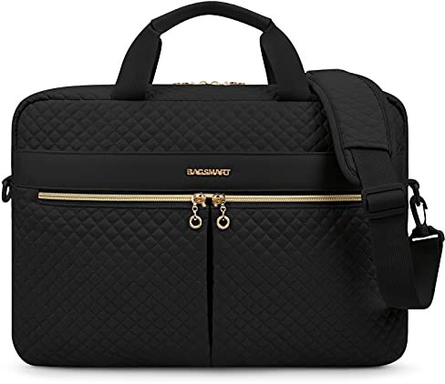 bagsmart Laptoptasche, 17,3-Zoll-Aktentasche für Frauen, große Laptoptasche, Computertasche, Büro, Reisen, Geschäft,Schwarz