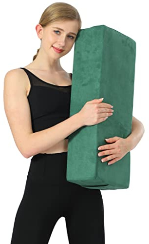 Aozora Yoga Bolster Pillow for Restorative Support & Meditation - Cushion with Carry Handle & Yoga Strap - 8-Feet - Green