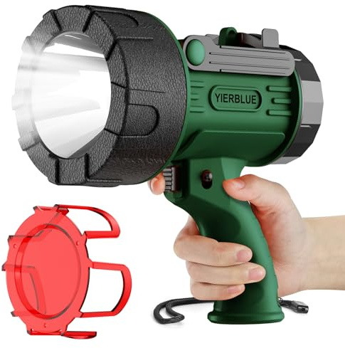 YIERBLUE Rechargeable Spotlight Flashlight, 2000,000 High Lumen LED Spotlight with Ultra-Long Running, IP67Waterproof Spot Lights with Red Lens(Large)