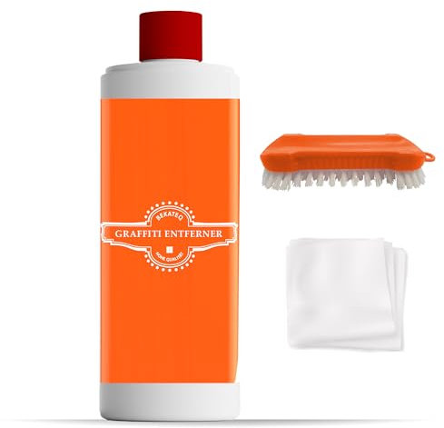 Graffiti-Entferner Reinigungsset 0,75l + Bürste + Vliestuch - Sprühlacke Graffiti Filzstift Farbe Lack Entferner geruchsmild schnell und gründlich - Abbeizer, Lackentferner - BEKATEQ LS-717