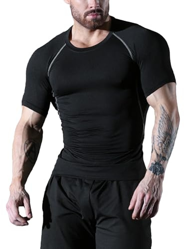 SHEKINI Rashguard - Maglietta da uomo con protezione dai raggi UV, ad asciugatura rapida, leggera, traspirante, per surf, nuoto, corsa, protezione solare, Nero , 3XL