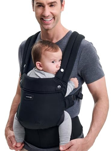 Momcozy Babytrage, reine Baumwolle, sanft zur Babyhaut, ergonomisches Design für 3–20 kg, leicht und bequem, freihändig für Mütter und Väter, schwarz