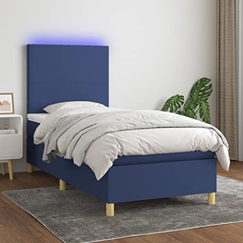 Brokky Boxspringbett mit Matratze & LED Bett Mit Bettkasten Bett Boxspringbett Betten Boxspringbett Mit Matratze Blau 90x190 cm Stoff - 3135243