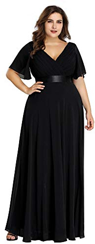 Ever-Pretty Women Plus Size Empire Waist V Back Bridesmaid Dress with Short Sleeves Black 24UK