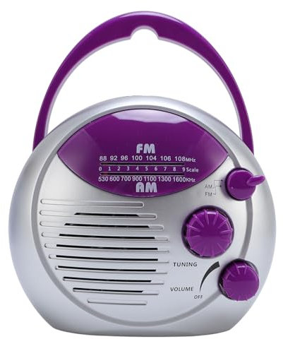 Shower Radio, Water Proof Portable Mini AM FM Radio, Battery Powered Hanging Bathroom Radio for Home, Hot Tub, Kitchen, Outdoor