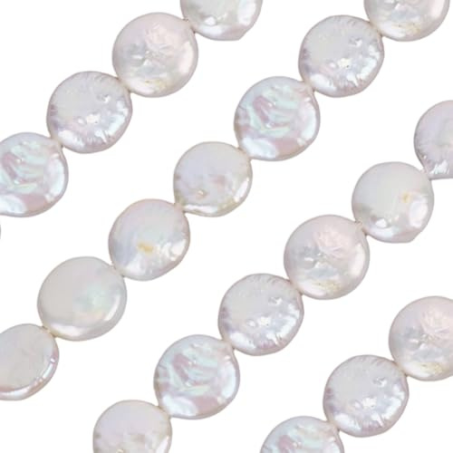 PONABEADIY 1 filo di Perle Barocche Bianche A Forma di Moneta con Fori, Piatte, Rotonde, Irregolari, Naturali D'Acqua Dolce Coltivate, Distanziatrici, Filo di Perle Keshi per La Creazione di Gioielli,