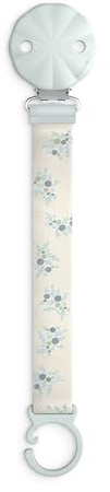Suavinex, Portaciuccio in tessuto per neonati, morbido e flessibile, nastro con decoro su due lati, clip per ciuccio con pinza. Per neonati +0 mesi, adatto per neonati, Poetry Blu
