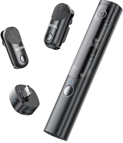 BOYA Magic Microphone Wireless(Stand not included), Clip On, Handheld, Desktop, On-camera, Microphone for iPhone 15/16 Series, Mini Lavalier Mic with USB-C Plug, Lapel Mic for Streaming, Vlogging