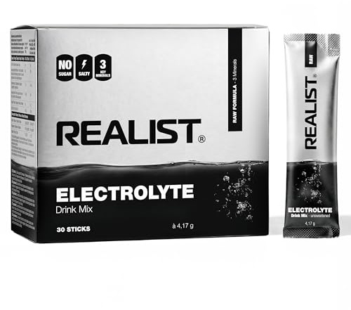 REALIST® sin azúcar - Polvo electrolítico con 1390 mg de electrolitos - Potasio y magnesio para equilibrio electrolítico - Deportes, KETO, ayuno (30 sobres, RAW (neutro y sin endulzar))