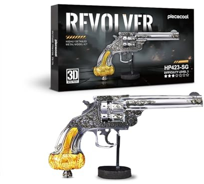Piececool Metal 3D Puzzle Revolver (1:1), High Difficulty Challenging Model Kits for Adults to Build, 304 Stainless Steel, Assembly is required, Difficulty level 3