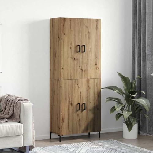 Qnhdfrt Altopiano in rovere artigianale 69,5 x 34 x 180 cm in legno moderno con 4 ante a battente e maniglie a D per soggiorno, cucina, corridoio
