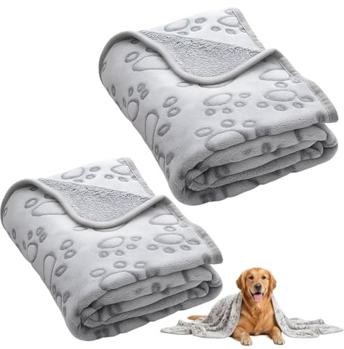 GYTFOG 2PCS Pet Blanket, Washable Puppy Blankets, Soft Puppy Blankets Ideal for Sofas, Gray Paw Print Design, Cat Blanket for Small Medium Dogs and Cats, for Sofas, Beds & Car Seat, Indoor Use