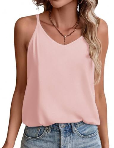 Zeagoo Top de tirantes para mujer, cuello en V, espagueti, básico, informal, monocolor, holgado, con tirantes, para verano, camiseta de tirantes, rosa claro, S