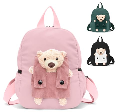 Aucuu Cute Bear Small Toddler School Bag, Kids Backpack, Toddler Backpack for Boys Girls, Cartoon Preschool Kindergarten Elementary Rucksack, Mini Children Backpack for School & Travel (S)