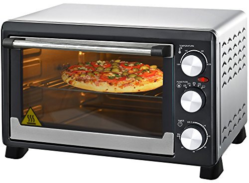 Syntrox Germany Mini horno de acero inoxidable con recirculación y pincho giratorio, 23 litros, minihorno para pizzas