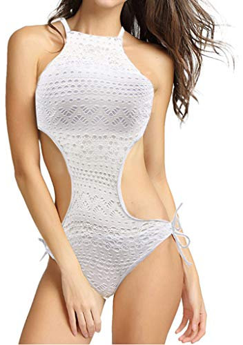 Riou Bañador para Mujer con Tirantes Cruzados Bikini,Push-up Bra Mujeres sólido Encaje una Pieza Bikini Traje de baño Hombro sin Tirantes Sexy Conjuntos de Bikinis
