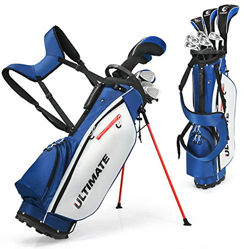 GOPLUS Herren Golfschläger-Set, Golf Komplett-Set, Golf Schlägersätzer, inkl. 1 Driver, 3 Fairway, 5 Hybrid & 1 Standtasche, mit Verstellbaren Schultergurten, Rechte Hand (Blau)