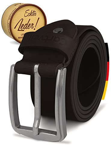 Cartvelli Herren Ledergürtel Dunkelbraun 130cm Made in Germany - 40mm Echt-Leder Gürtel Schnalle Silber Herrengürtel Vollleder Jeansgürtel BS19db-130