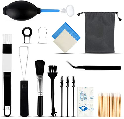 Tastatur Reinigungsset, Reinigungsset mit Aufbewahrungsbeutel Microfasertücher Pinsel Luftblase Tastaturkappen Entferner Pinzette Wattestäbchen Renigungsknete für Handy Laptop Kamera (16 Stück)