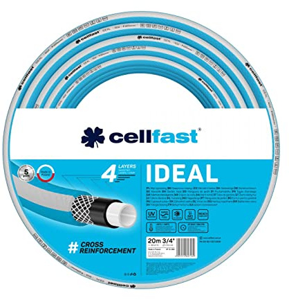 Cellfast IDEAL Tuyau D'arrosage, Durable, Flexible, 4 Couches, Durable Tresse Croix, Résistant aux UV et aux algues, Technologie REACH, 27 Bar, -20/+60°С Temp. 3/4, 20m