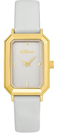 s.Oliver Armbanduhr Damen Quarzuhr Analog, mit Leder Armband, Weiß, 3 bar Wasserdicht, Kommt in Uhren Geschenk Box, 2035438