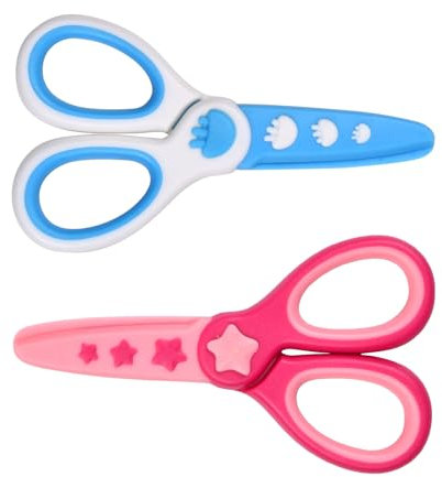 Wisebom 2 Stück Kinderscheren Set Runde Spitze Schere für Rechtshänder und Linkshänder Bastelschere Papierschere Anfängerschere aus ABS-Kunststoff, blau & rosa (02 Qualle)