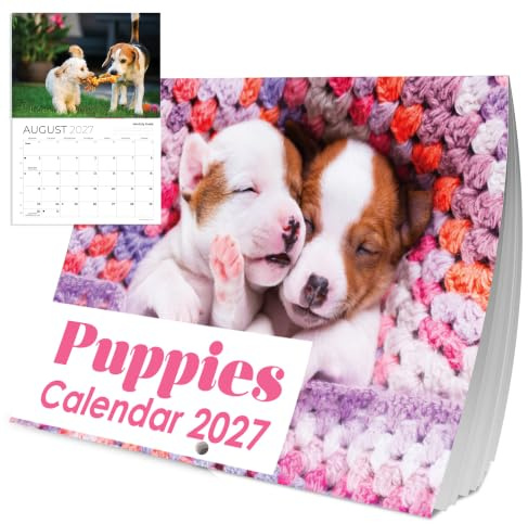 2027 Wall Calendar A4 Cute Puppy Photos Planner Month to View A3 When Open