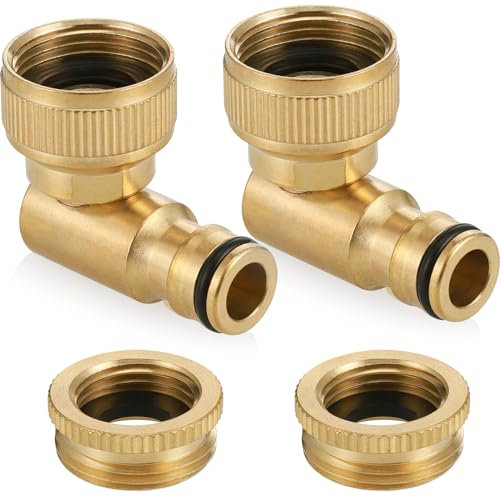 Zocipro 2Pcs Brass Angled Tap Connector, 2 in 1 Outside Tap Connector 1/2 & 3/4, 90° Elbow Female Rotating Hose Connector for Hose Pipe, Garden Outdoor Hose Tap Adapter