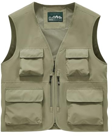 Sukany Herren Safari-Weste für Angeln, Arbeit, Reisen, Cargo-Weste, Werkzeug, Militär, taktische Schießweste, Outdoor-Kleidung, mehrere Taschen, Fischer-Kostüm, khaki, M