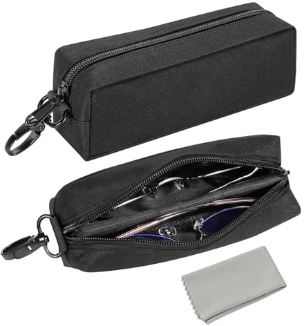 MoKo Funda para Dos Gafas de Sol, Funda Blanda para Gafas de Sol, Estuche Portátil con Cremallera y Clip de Cinturón, Organizador de Viaje para Gafas de Sol, Bolsa para Gafas de Lectura, Negro