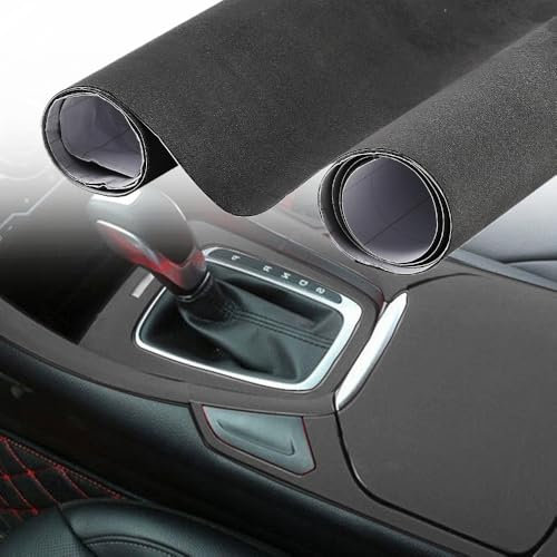 Blueshyhall Pellicola per auto, in microfibra, effetto pelle scamosciata, autoadesiva, con canali d'aria, per interni dell'auto, in pelle scamosciata (grigio scuro, 50 x 152 cm)