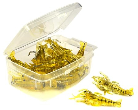 TTTLLNN Juego de 10 señuelos de pesca suaves de gambas, aparejos brillantes de camarones, gancho de agua salada, señuelos suaves para camarones