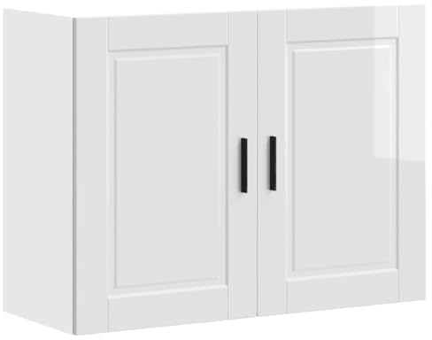 vidaXL Pensile da Cucina Porto Bianco Lucido in Legno Multistrato, Armadio da Cucina a Parete, Pensile Montato
