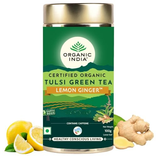 Tulsi Green Tea Lemon Ginger 100 gm tin, Loose Leaves