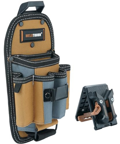 MELOTOUGH 7-Pocket Technician Pouch-Small Tool Belt Pouch with Belt Clip,Clip on Larger - Pockets & Loop,-Tool Holder Accessory(Khaki)