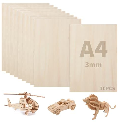 10 Pièces 300x210x3mm Contreplaqué,Feuille de Bois,Panneau Feuille Découpe Laser pour Pyrogravure les Travaux de Modélisme, de Sculpture et de Construction de Maquettes de Bateaux