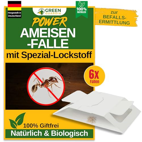 GREEN GUARDIA Ameisen Falle mit Spezial-Lockstoff - 6X Ameisen Fallen - umweltfreundlich Ameisen bekämpfen, Chemiefreie Falle mit starker Klebefläche, giftfrei & geruchsneutral