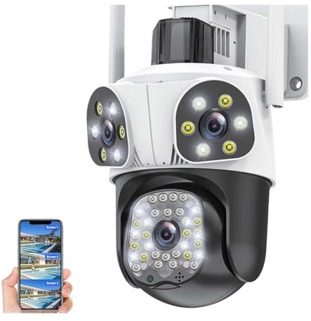 Videocamera Sorveglianza, Telecamera esterna da 15 MP Telecamera di sicurezza wireless PTZ a tre obiettivi Monitoraggio AI Telecamere di sorveglianza CCTV con protezione di sicurezza intelligente per