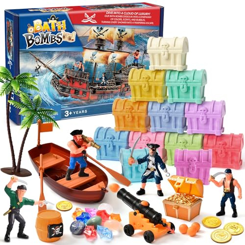 Piraten Badebomben Badekugeln Kinder mit Überraschung, 12 STK. Badezusatz Kinder mit Badewannenspielzeug Badespaß Badekugeln Geburtstag Weihnachten Geschenke Spielzeug für Mädchen Jungen