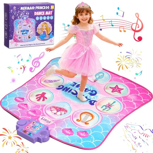 Leapio Dance Mat with 9 Light-Up Buttons, Mermaid Princess Dance Mats for Girls Featuring 8 Games & 3 Speeds, Foldable, Built-in Music, Standby Mode, Adjustable Volume, Birthday Gifts for 3+ Girls