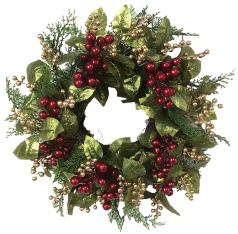 Maury’s Decorazioni Natale – Ghirlanda, Tralcio o Dietro porta con bacche, Rosse, Dorate, da appendere, per Ingresso, Salone, Elegante - Ornamenti Natalizi