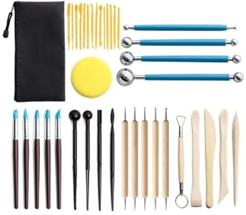 UIEXEA Set di 39 Strumenti per Modellare, Kit di Strumenti di Modellazione per la Casa, Kit di Poterie con Sacchetto di Conservazione